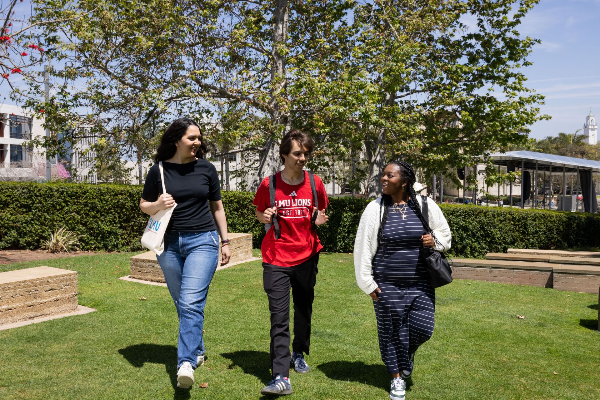 LMU students walking across campus